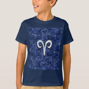 Modern Aries Zodiac Symbol Navy Blue Digital Camo Tee Shirt