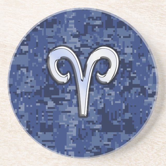 Modern Aries Zodiac Symbol Navy Blue Digital Camo Underlägg Sandsten (Framsidan)