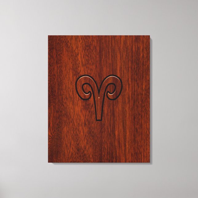 Modern Aries Zodiac Symbol på Mahogany som print Canvastryck (Framsida)