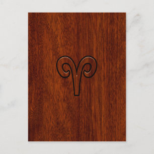 Modern Aries Zodiac Symbol på Mahogany som print Vykort