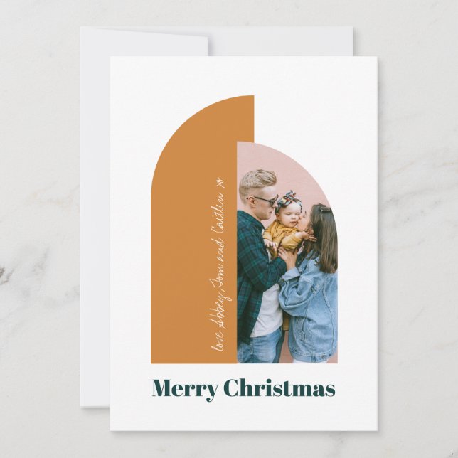 Modern Ark Gul God Jul Familjefoto Julkort (Framsida)