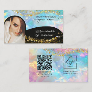 Modern ark holografisk opal qr-kod logotyp med skr visitkort