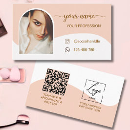 Modern ark pink foto qr-kod logotyp Affärsmanus Visitkort