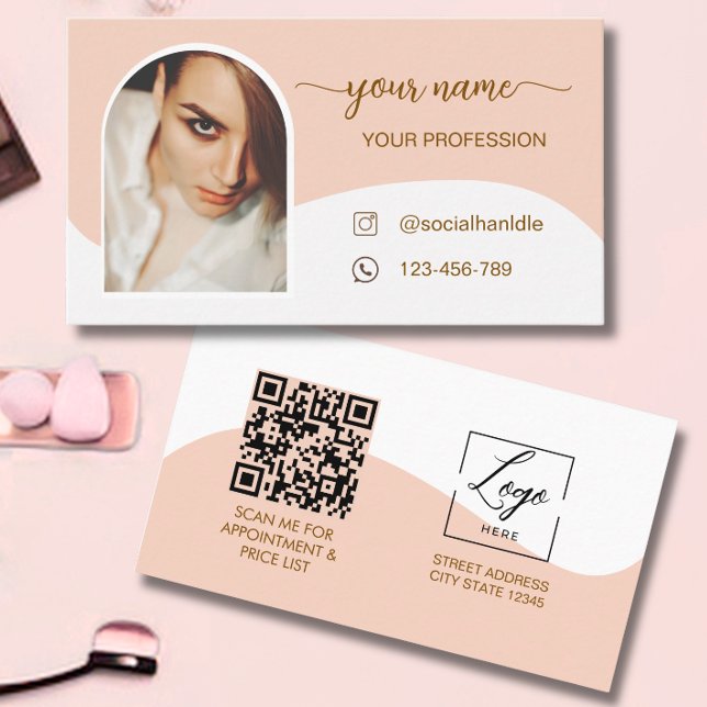 Modern ark pink foto qr-kod logotyp Affärsmanus Visitkort (Skapare uppladdad)