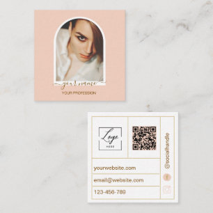 Modern ark pink foto qr-kod logotyp med script fyrkantigt visitkort