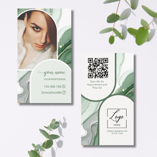 Modern ark sagegrön foto qr-kod logotyp visitkort (Skapare uppladdad)