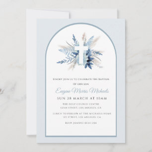 modern arkblått blommigt-baptism inbjudningar