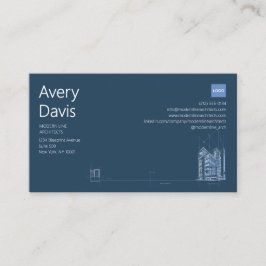Modern Arkitekt Navy & Vit Minimalist Ritning Visitkort