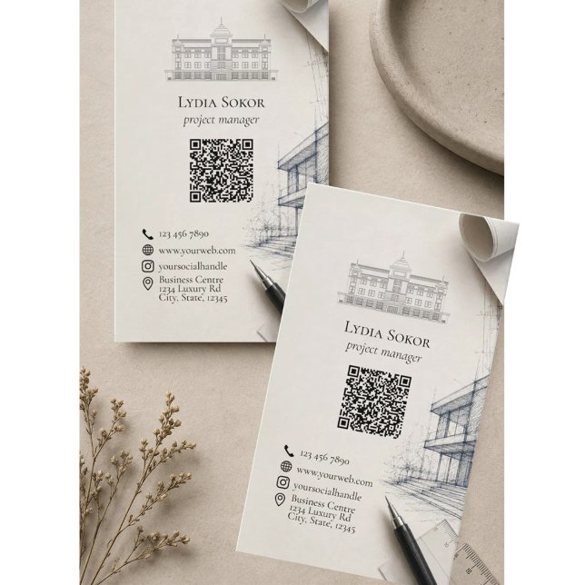 Modern arkitektonisk QR-kod-nätverkande Visitkort (Skapare uppladdad)