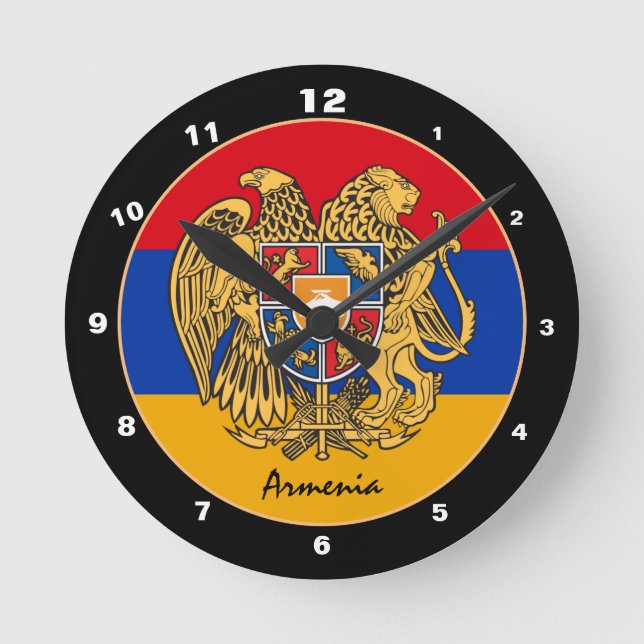 Modern armenisk Flagga, Armeniens hem/design Rund Klocka (Framsida)