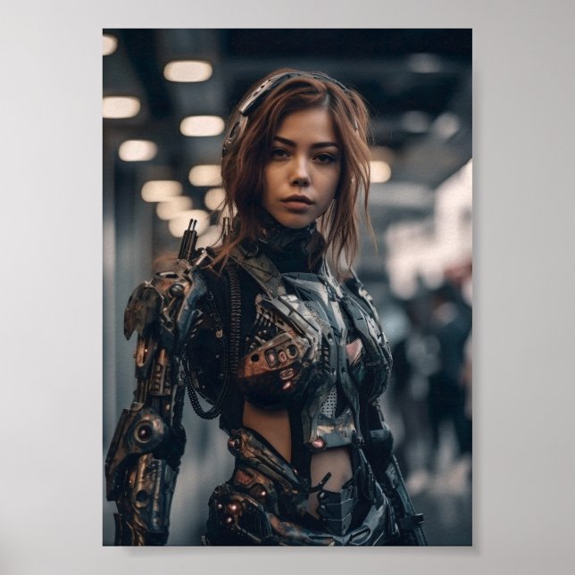 Modern Armor Woman i Fantasy City Poster (Framsidan)