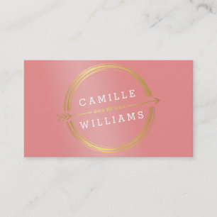 MODERN ARROW guld foil rustic hand plockade coral Visitkort