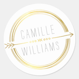 MODERN ARROW LOGOTYP guld foil rustic hand plockad Runt Klistermärke