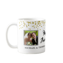 Modern årsdag 2 Foton Guld Confetti Namn