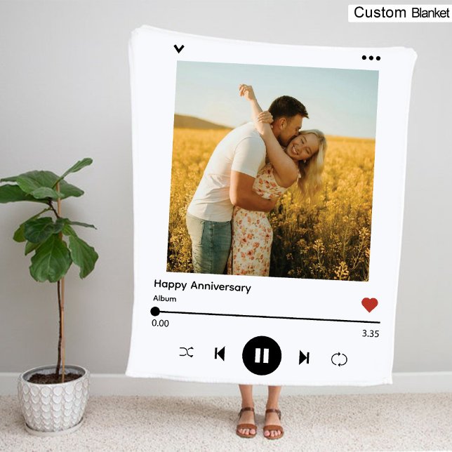 Modern årsdag Foto Sång Cover för par Fleecefilt (Modern Anniversary Photo Song Cover for Couple Fleece Blanket)