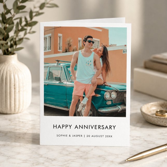 Modern årsdag | Stilren minimalistisk foto Kort (Anniversary card personalized with your special photo or memory)
