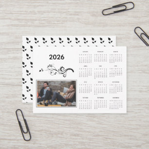 Modern årskalender 2026 med blomma visitkort