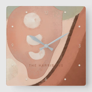 Modern Art Abstrakt Organic 60s Retro Family Namn Fyrkantig Klocka