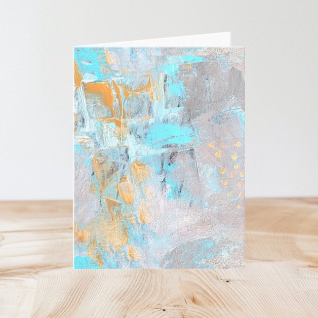 Modern Art Aqua och Guld-mappat tomt anteckningsko Anteckningskort (All Occasion Modern Art Aqua Gray and Gold Folded Note Card by © Cathy Thompson)