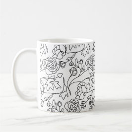 Modern Art Blommigt Black White Kaffemugg