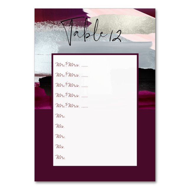 Modern Art Burgundy+ Bord-nr-stift att ta med Bordsnummer (Framsidan)