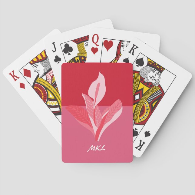 Modern Art Calla Lily Red Rosa Monogram Casinokort (Baksidan)