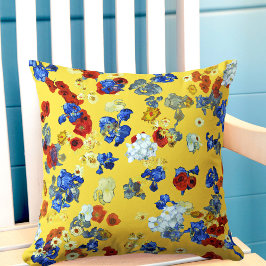Modern Art Colorful Blue Red Gula blommor Kudde