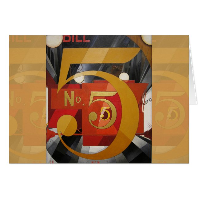 Modern Art Cubist Demuth Figur 5 i Guld Hälsningskort (Framsidan Horizontal)