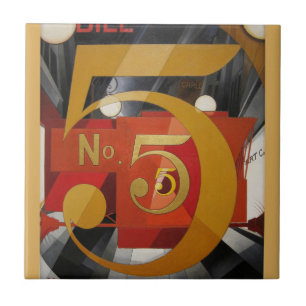 Modern Art Cubist Demuth Figur 5 i Guld Kakelplatta