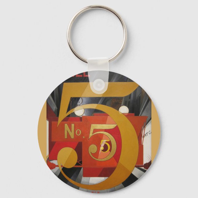 Modern Art Cubist Demuth Figur 5 i Guld Nyckelring (Framsida)