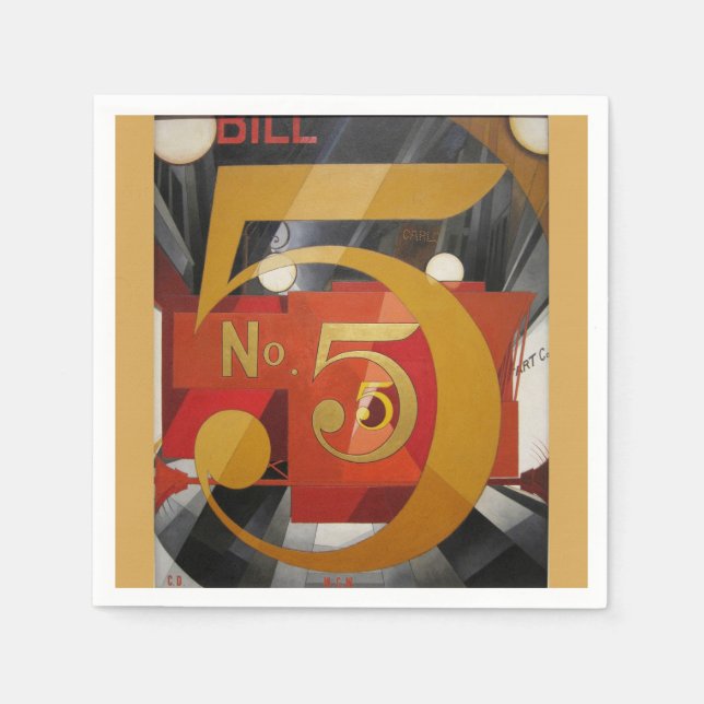 Modern Art Cubist Demuth Figur 5 i Guld Pappersservett (Framsidan)