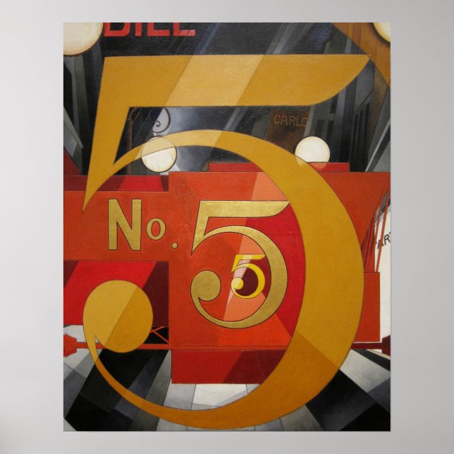Modern Art Cubist Demuth Figur 5 i Guld Poster (Framsidan)