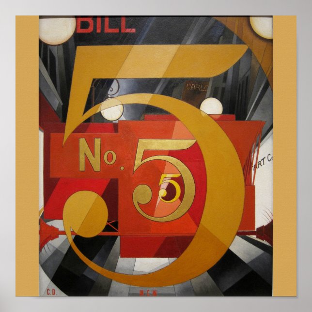 Modern Art Cubist Demuth Figur 5 i Guld Poster (Framsidan)