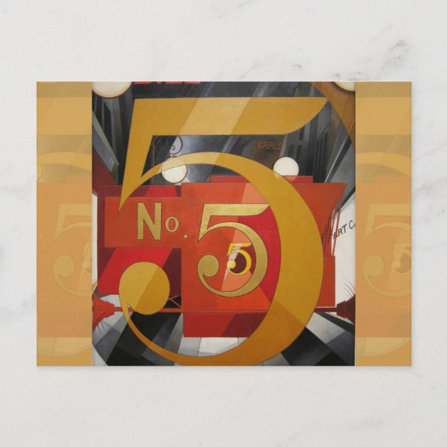 Modern Art Cubist Demuth Figur 5 i Guld Vykort (Framsida)