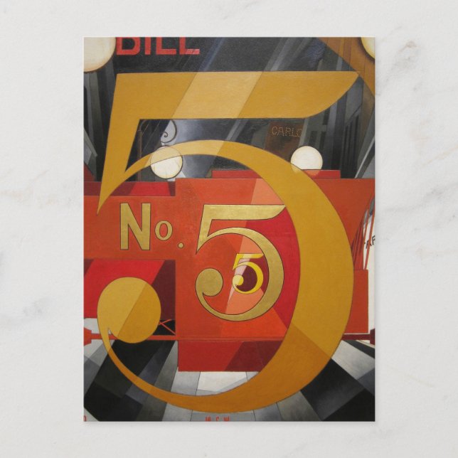 Modern Art Cubist Demuth Figur 5 i Guld Vykort (Framsida)