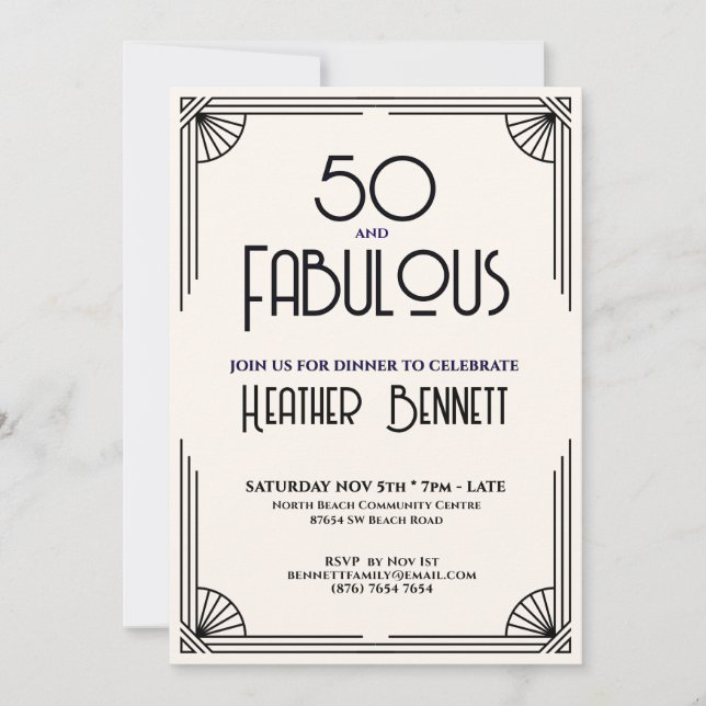 Modern Art Deco 50 and Fabulous Birthday  Inbjudningar (Framsida)