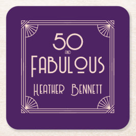 Modern Art Deco 50 and Fabulous Birthday Underlägg Papper Kvadrat