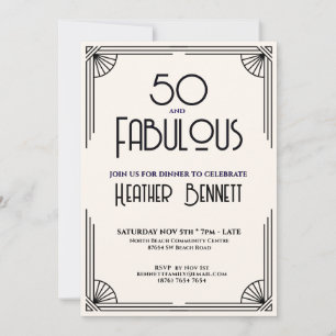 Modern Art Deco 50 och fantastisk födelsedag Inbjudningar