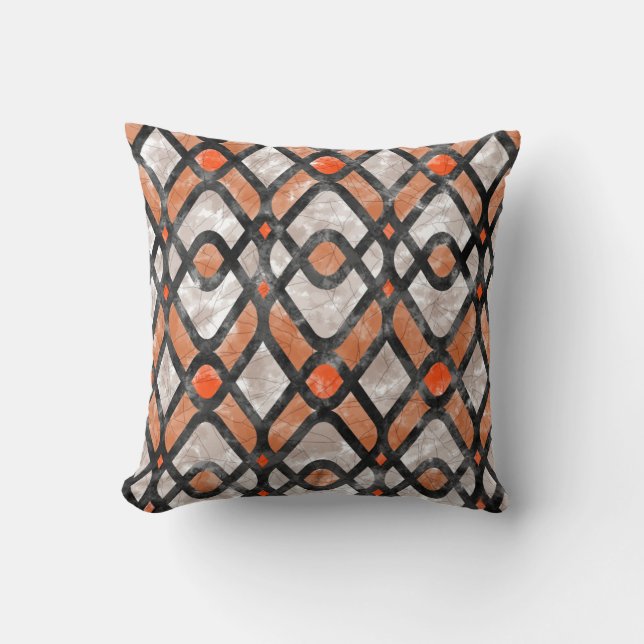 Modern Art Deco Batik i Orange och svart Kudde (Framsida)