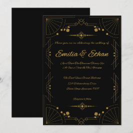 Modern Art Deco Black and Gold Wedding Invitation Inbjudningar