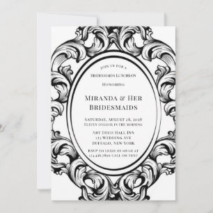 Modern Art Deco Black Foliage Bridesmaids Luncheon Inbjudningar