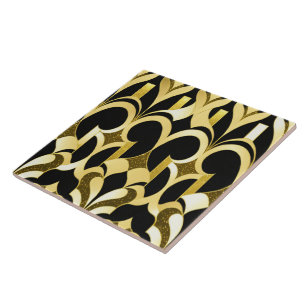 Modern Art Deco Black Guld-samling Kakelplatta