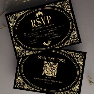 Modern Art Deco Black och Faux Guld OSA QR-kod Kort