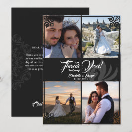 Modern Art Deco Black Svan 4 Photo Bröllop Tack Kort