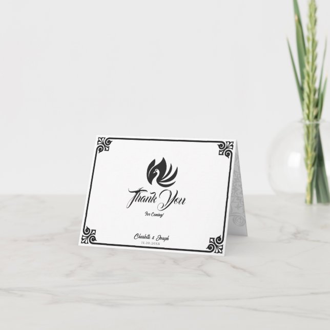 Modern Art Deco Black Svan Photo Bröllop Tack Kort (Framsida)