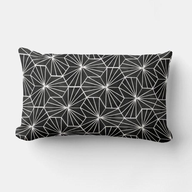 Modern Art Deco Black White Geometrical Mönster Lumbarkudde (Framsida)