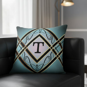 Modern Art Deco Blue Elegant Monogram Dekorativ ku Kudde