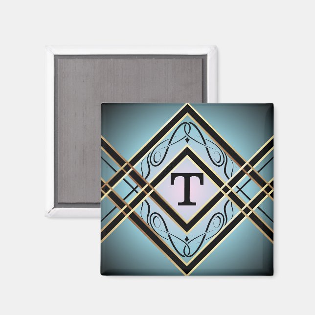Modern Art Deco Blue Elegant Monogram Magnet (Front/Back)