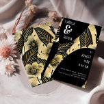 Modern Art Deco Bröllop Black White Guld Flowers Inbjudningar<br><div class="desc">Den moderna Art Deco Svarta Blomsterinbjudan till Guld har en lyxfärgad svart och guld färg palett med svart och vit typografi och tropiska botaniska accenter. Perfekt för kvällsevenemang anger anpassadet inbjudan tonen för en chic firande som blandar mjukt geometriskt kurvor med naturens ekologiska skönhet.</div>