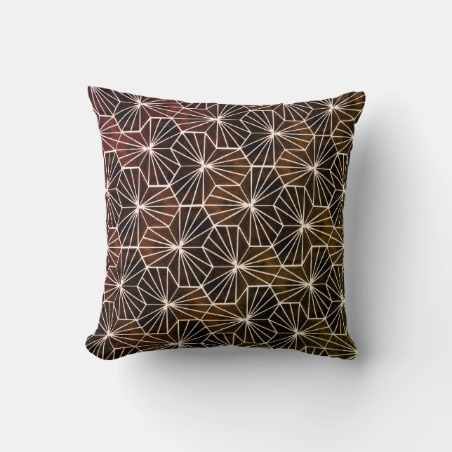 Modern Art Deco Brown White Geometric Mönster Kudde (Framsida)